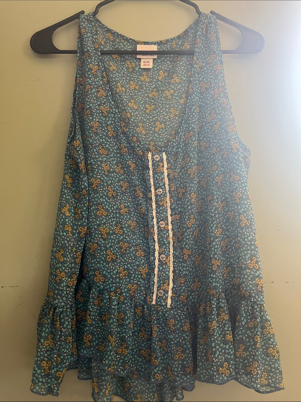 Mossimo Supply Co. Teal Floral Button-Front Camisole